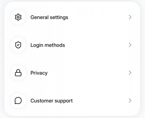 Finch app menu showing Customer Support option